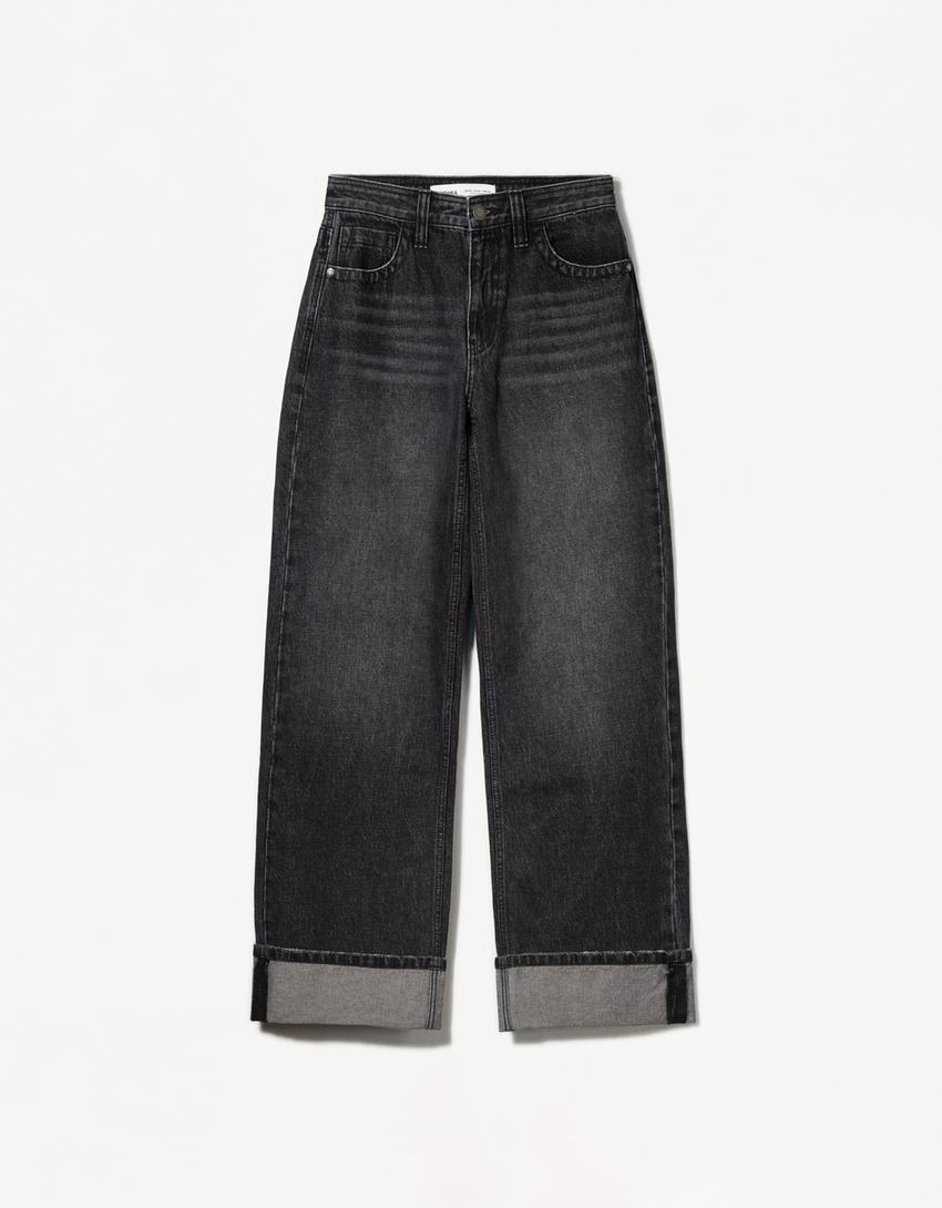 Wide-leg '90s jeans with turn-up hems-Black-4