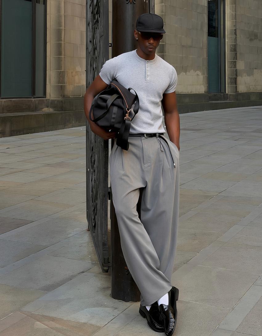 Pleated baggy trousers-Grey