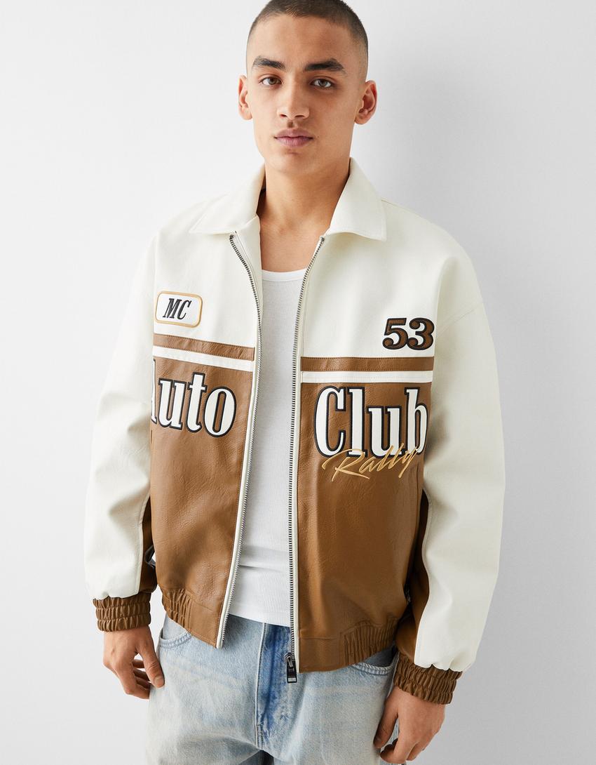 Blouson racing similicuir-Marron-2