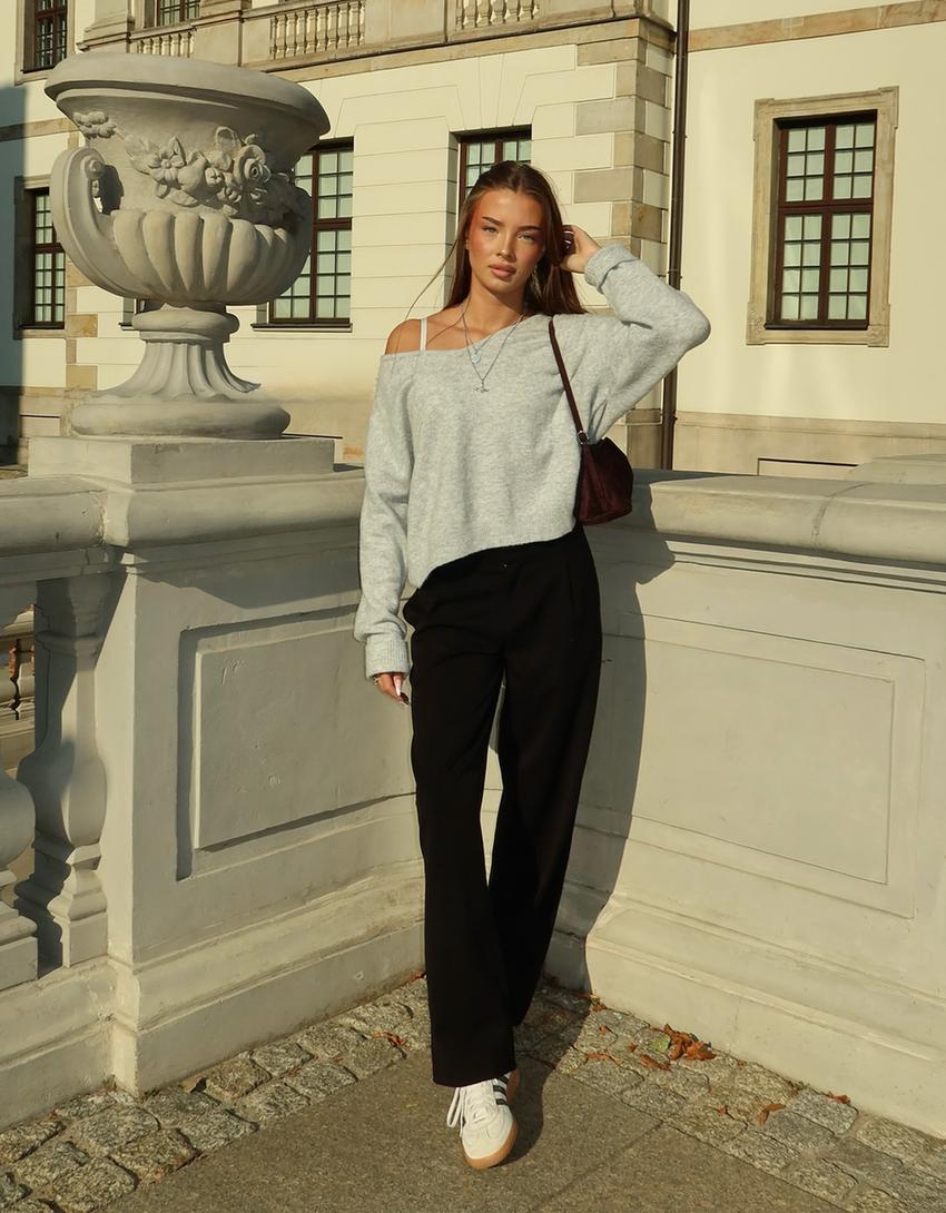 Soft touch V-neck sweater-Grey