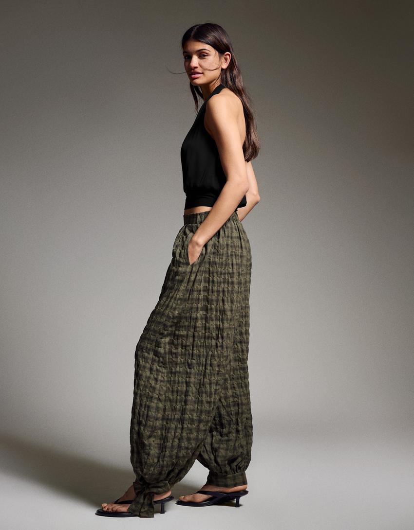 Bloomer trousers with stoppers-Khaki