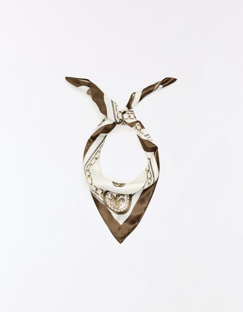 Foulard satiné imprimé-Sable