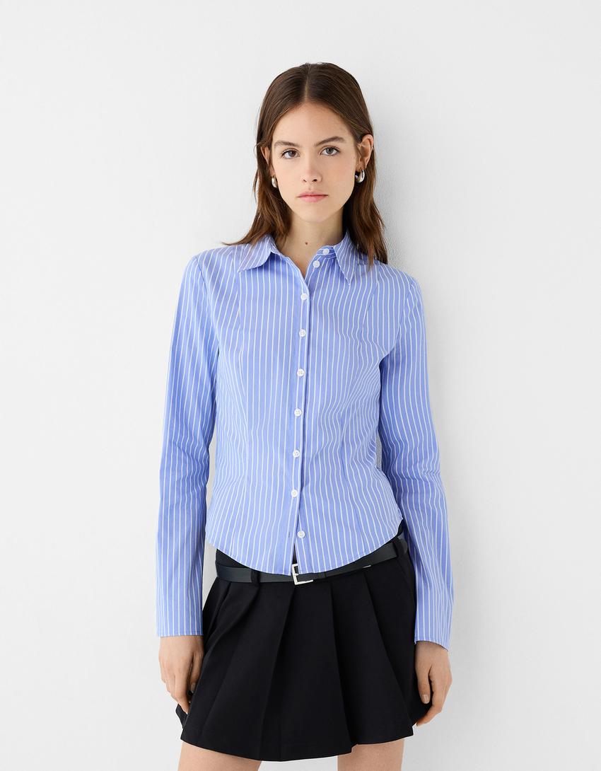Fitted shirt with flared sleeves-Blue-0