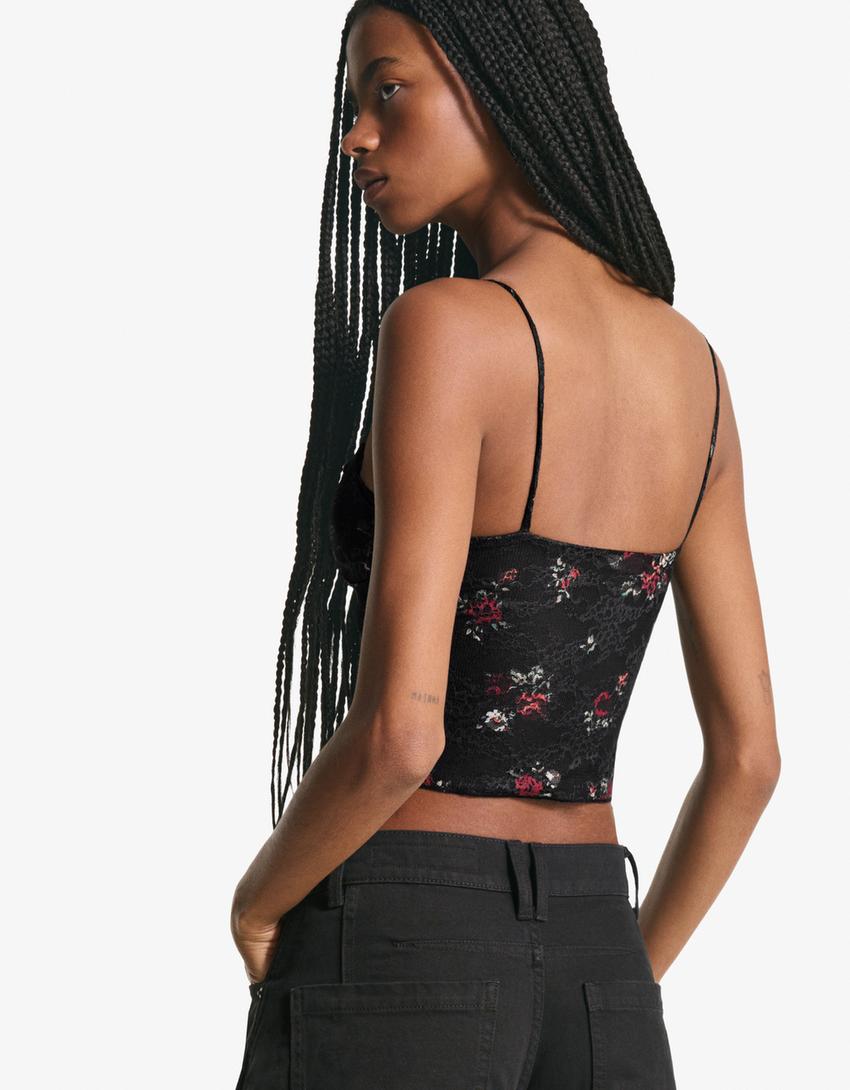 Top blonda print-Negro
