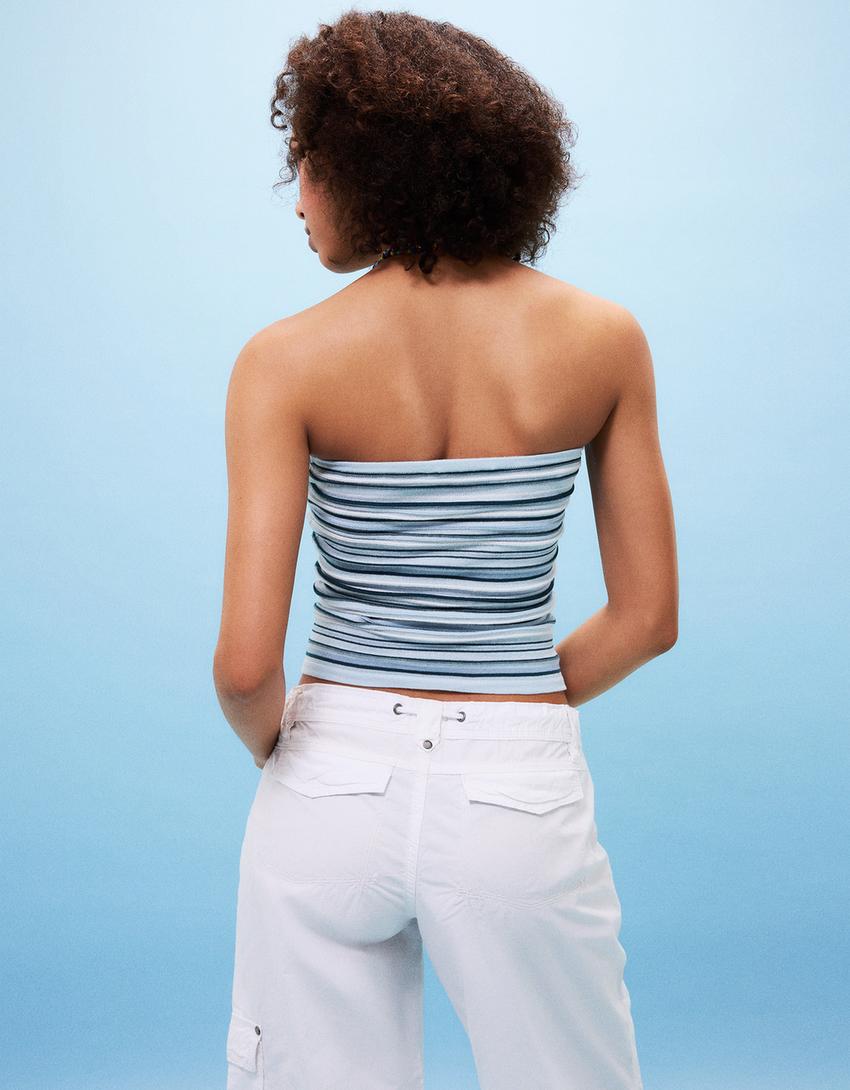 Top bandeau w paski-Niebieski