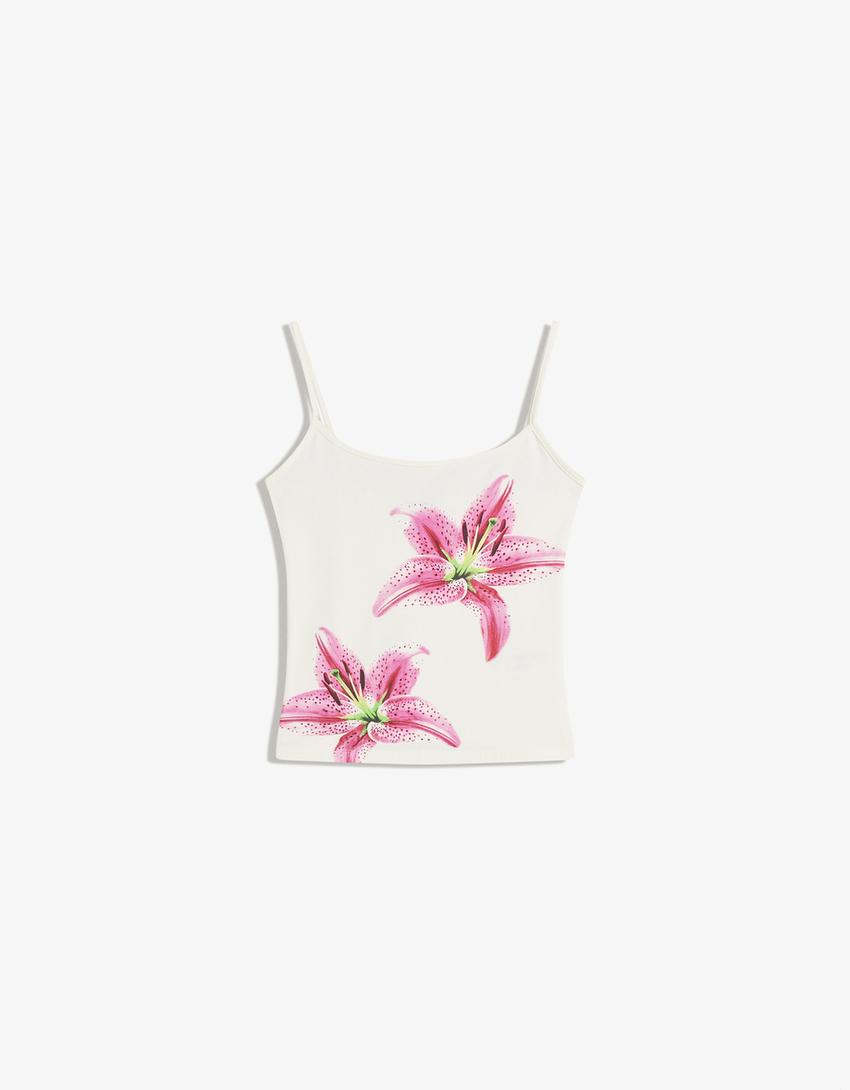 Top tirantes print-Blanco