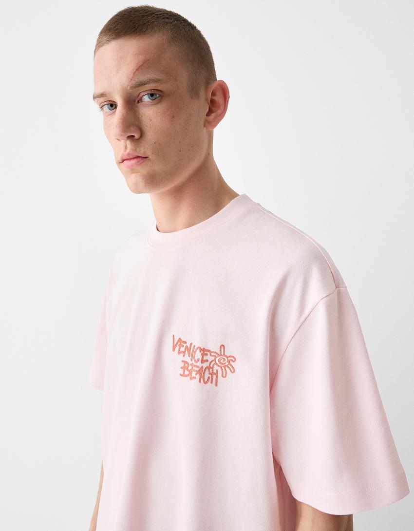 Boxy-fit short sleeve print T-shirt-Pink