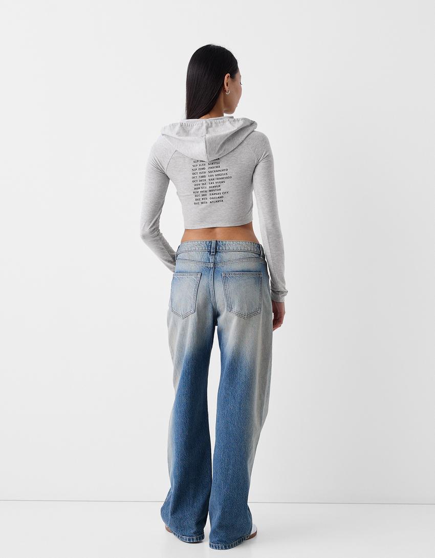 T-shirt Camp Rock capuz manga comprida-Cinza-1