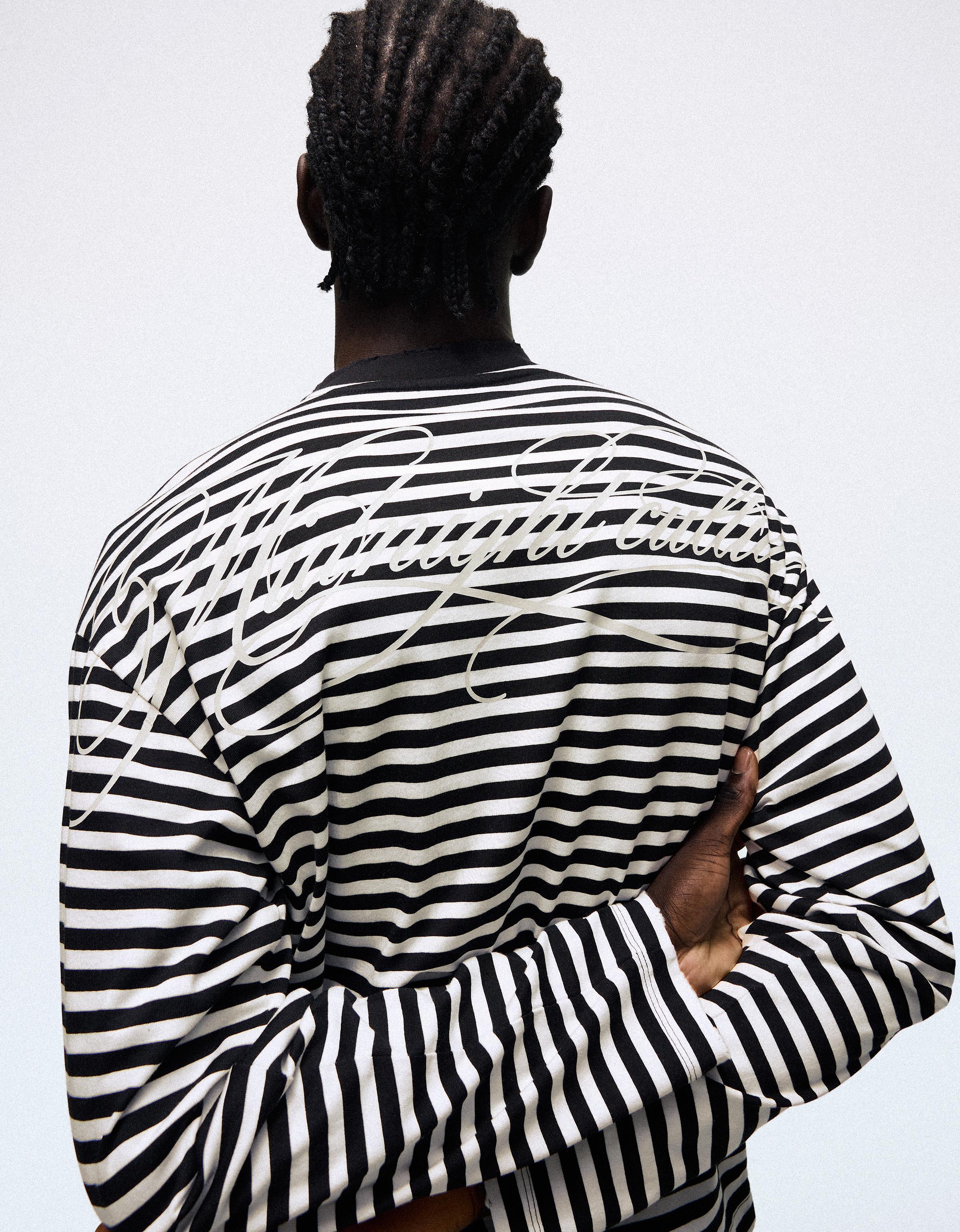 Stripe print long-sleeved T-shirt — White