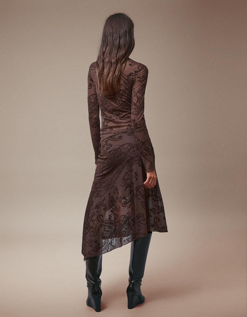 Falda midi print-Marrón
