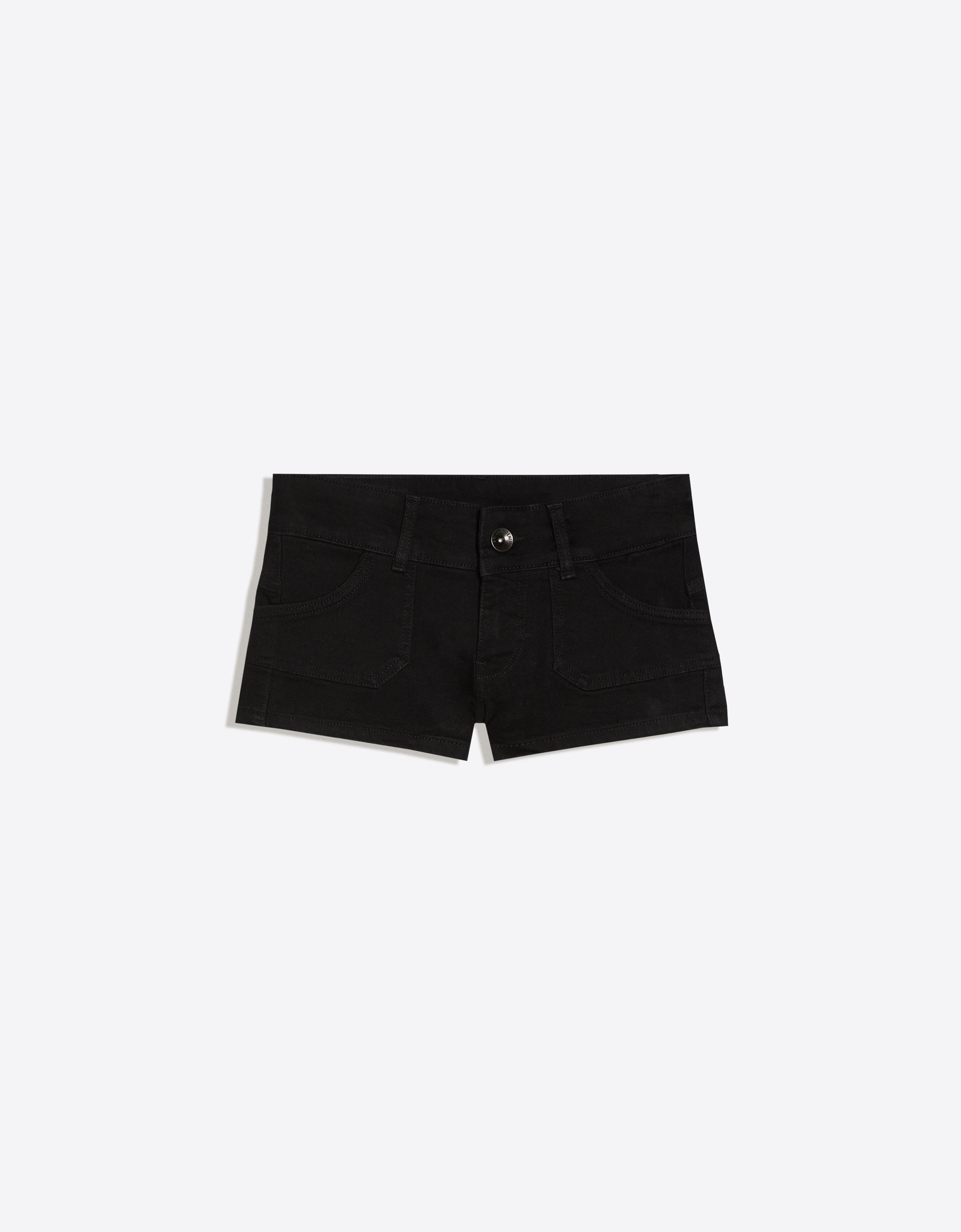 Printed denim shorts — Black