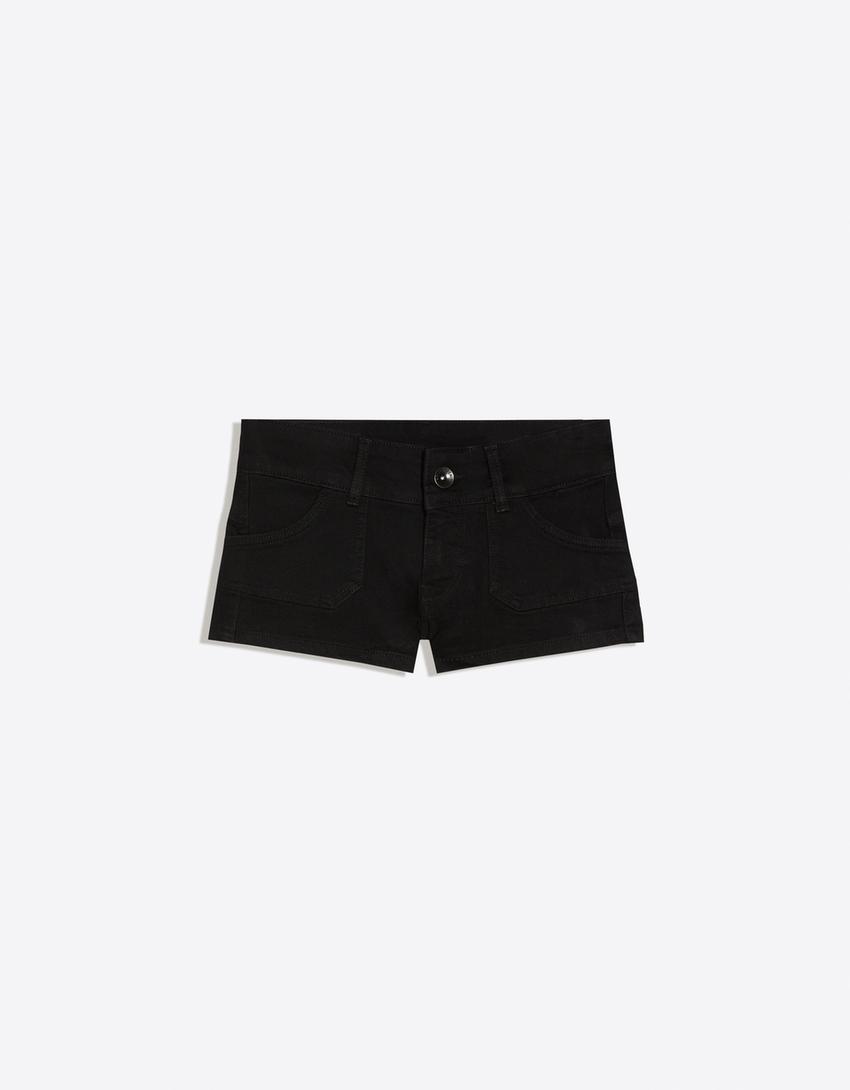 Pantaloni scurți denim print-Negru