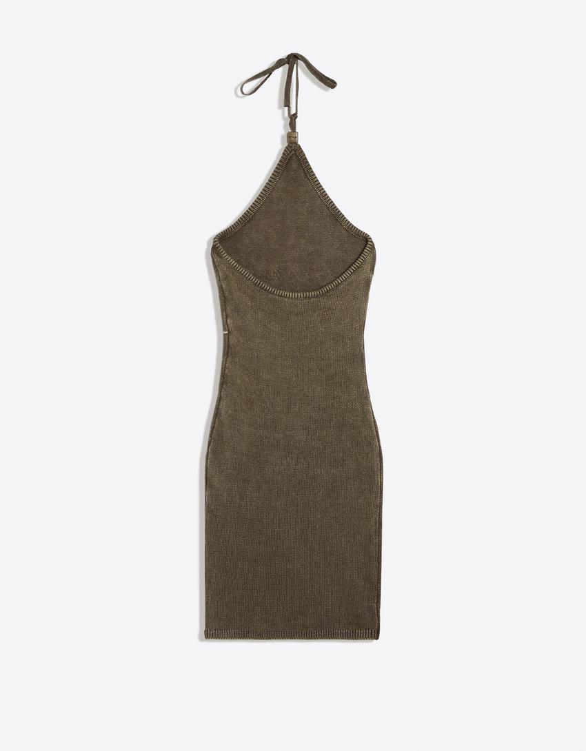 ED HARDY x BERSHKA halter mini dress-Grey