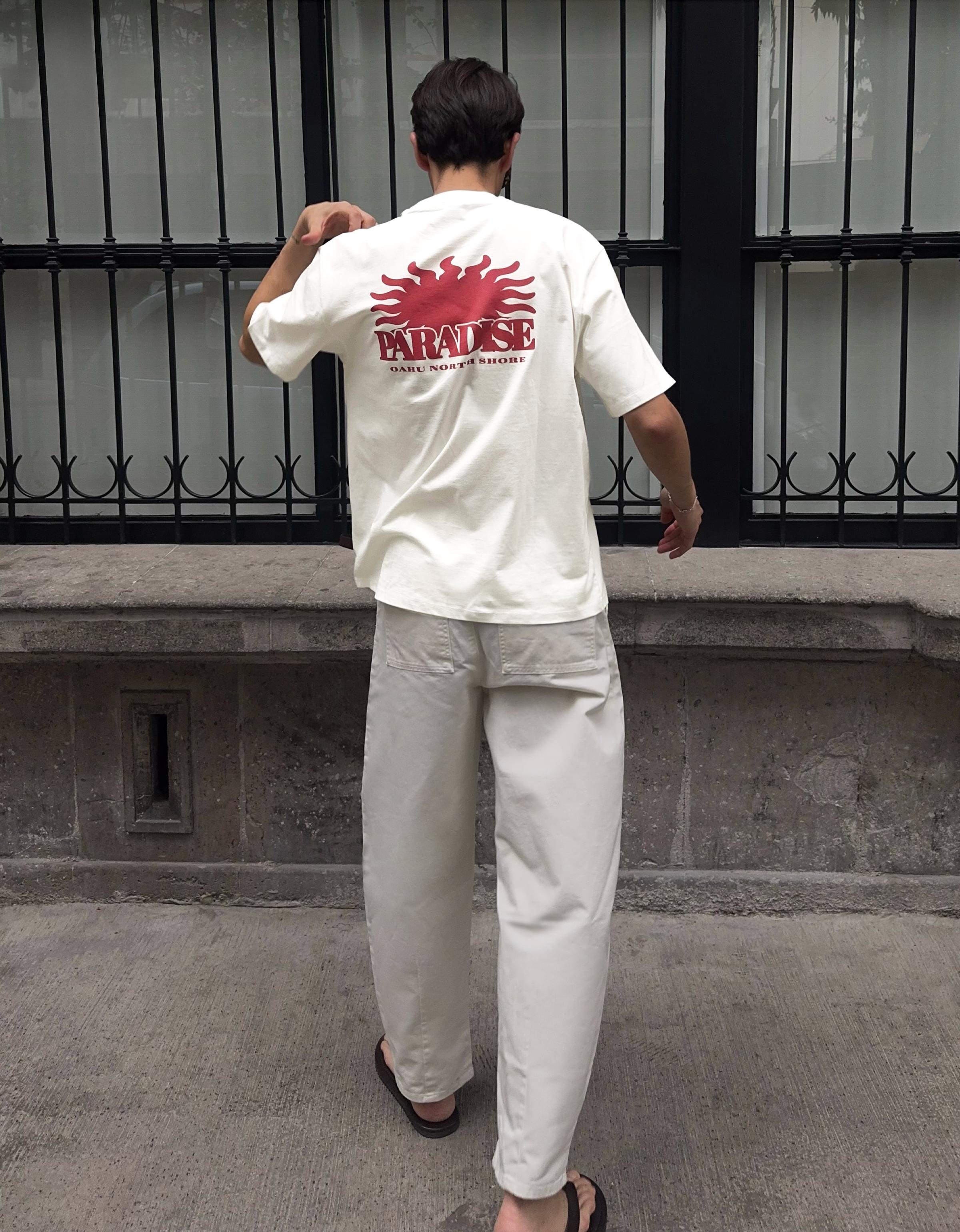 Bershka Camiseta Boxy Fit Print Hombre Blanco Roto