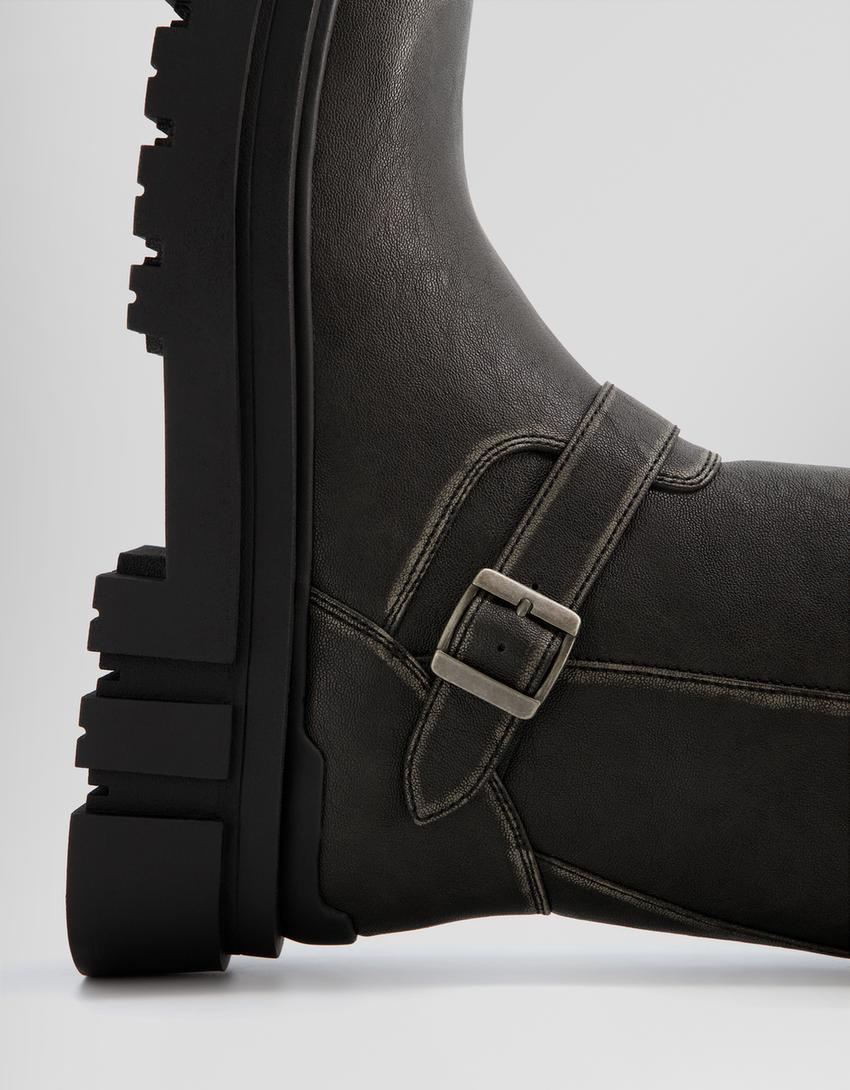 Bottines motard effet usé homme-Noir-2