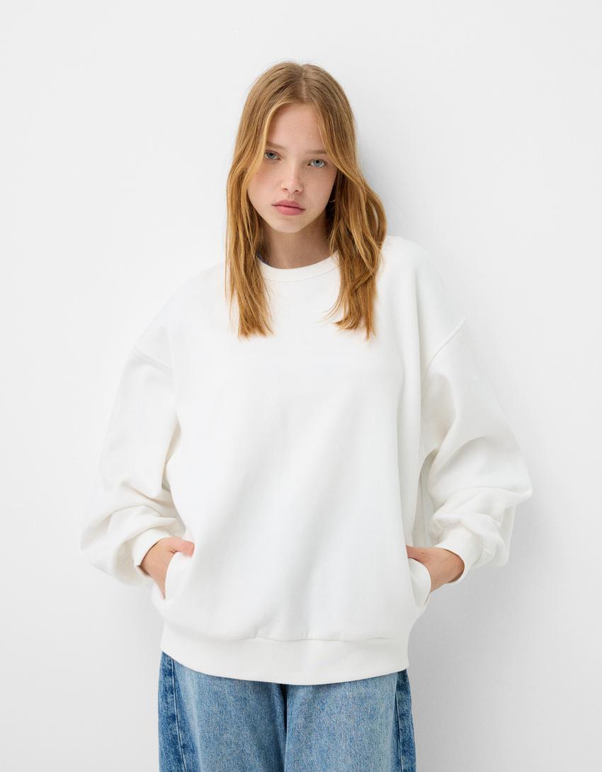 Felpa oversize con tasche laterali-Bianco Roto-0