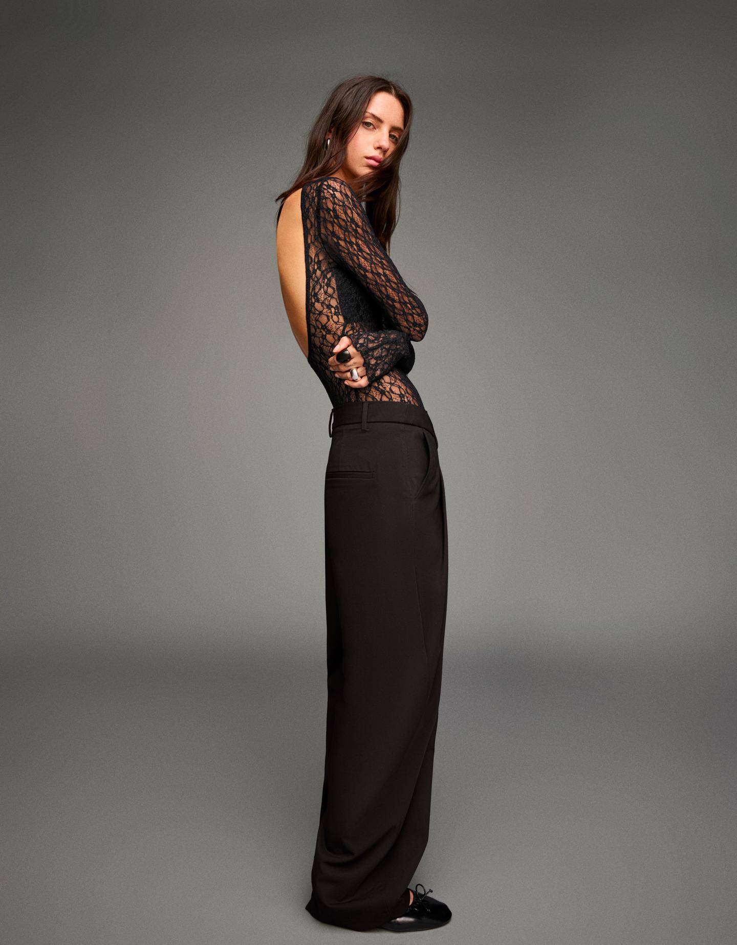 Bershka body z długim rękawem czarny