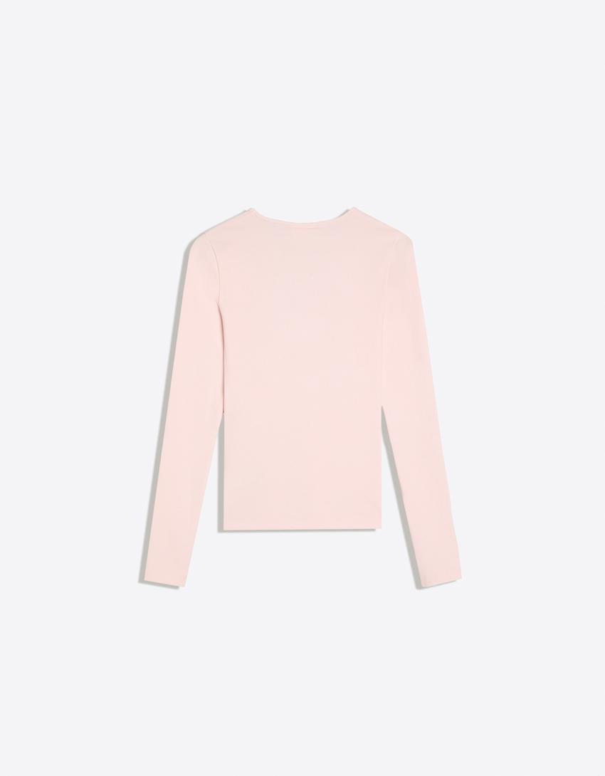 Long sleeve crew neck T-shirt-Pink