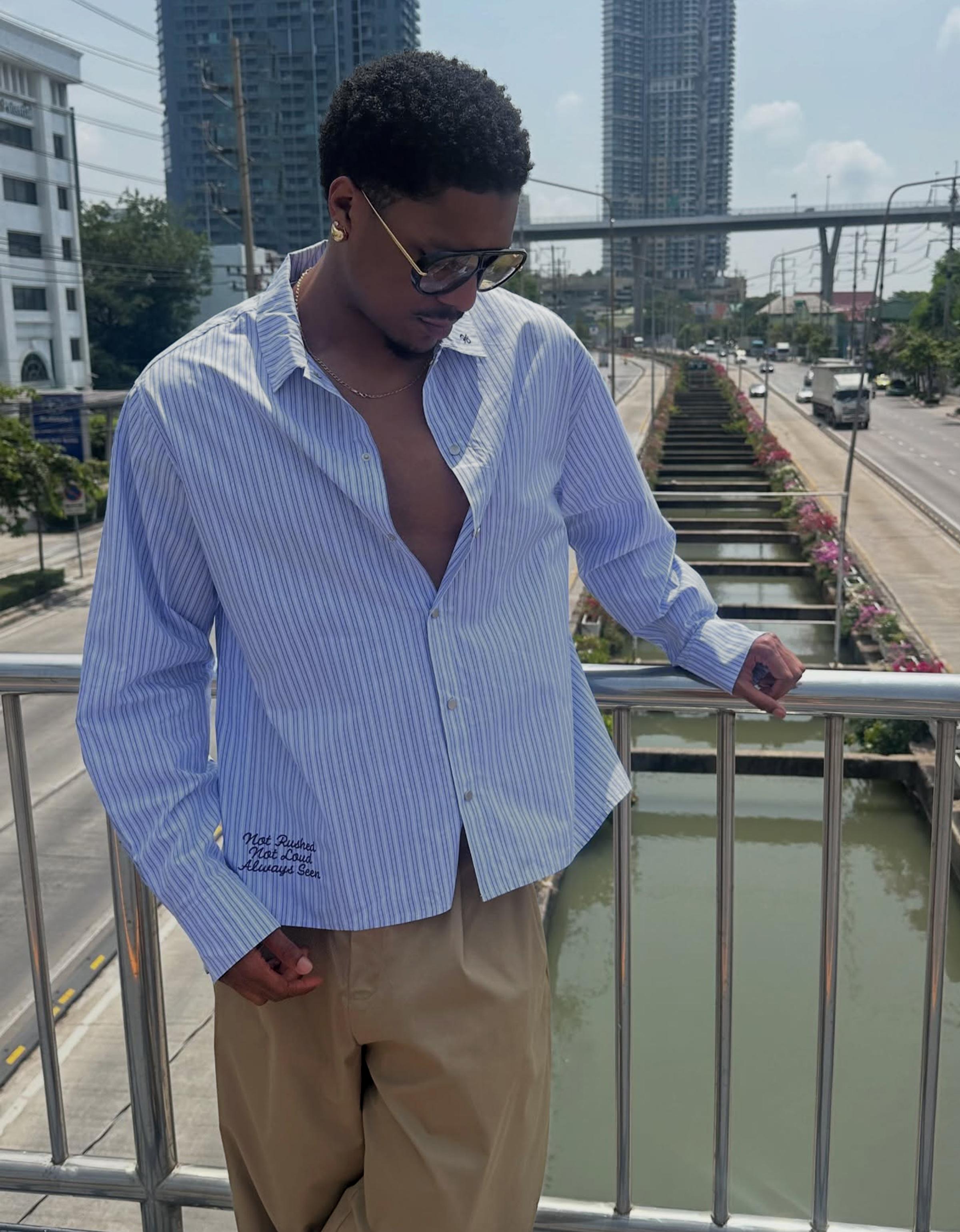 Chemise À Manches Longues Boxy Fit Brodée Xl Bleu Clair