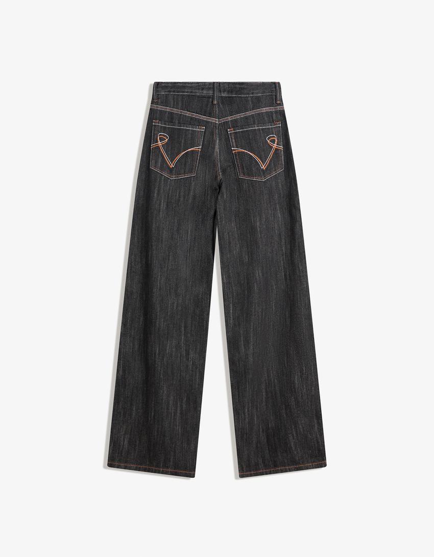 Jacquard boyfriend jeans-Black