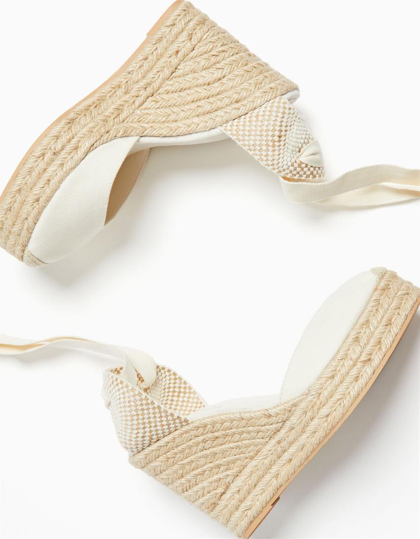Tied jute wedges-ECRU