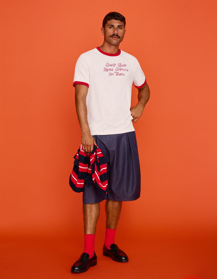 Camiseta manga corta contraste-Rojo