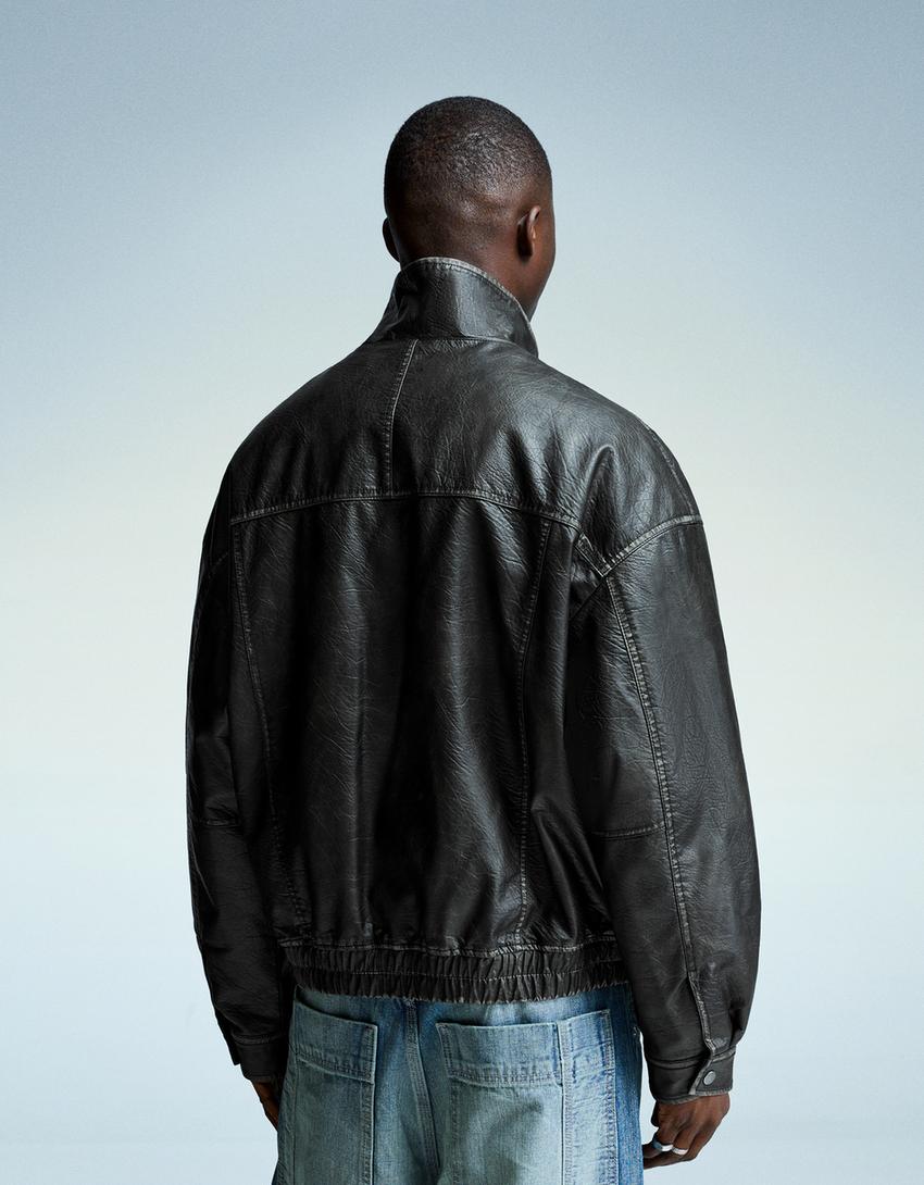 Veste en similicuir-Noir-1