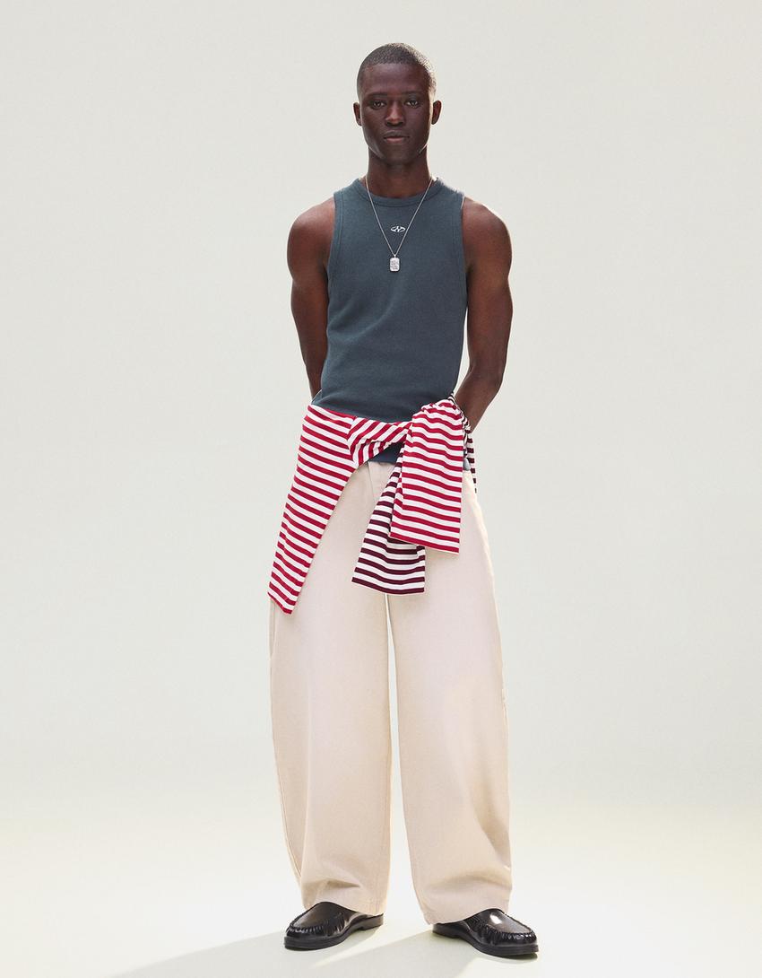 Waffle print vest top-Blue