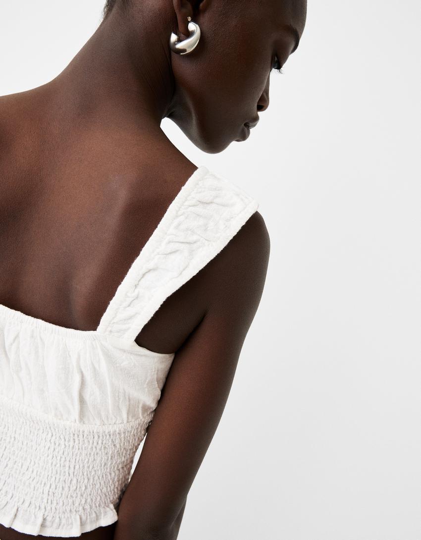 Rustic fabric gathered top-Off white-5