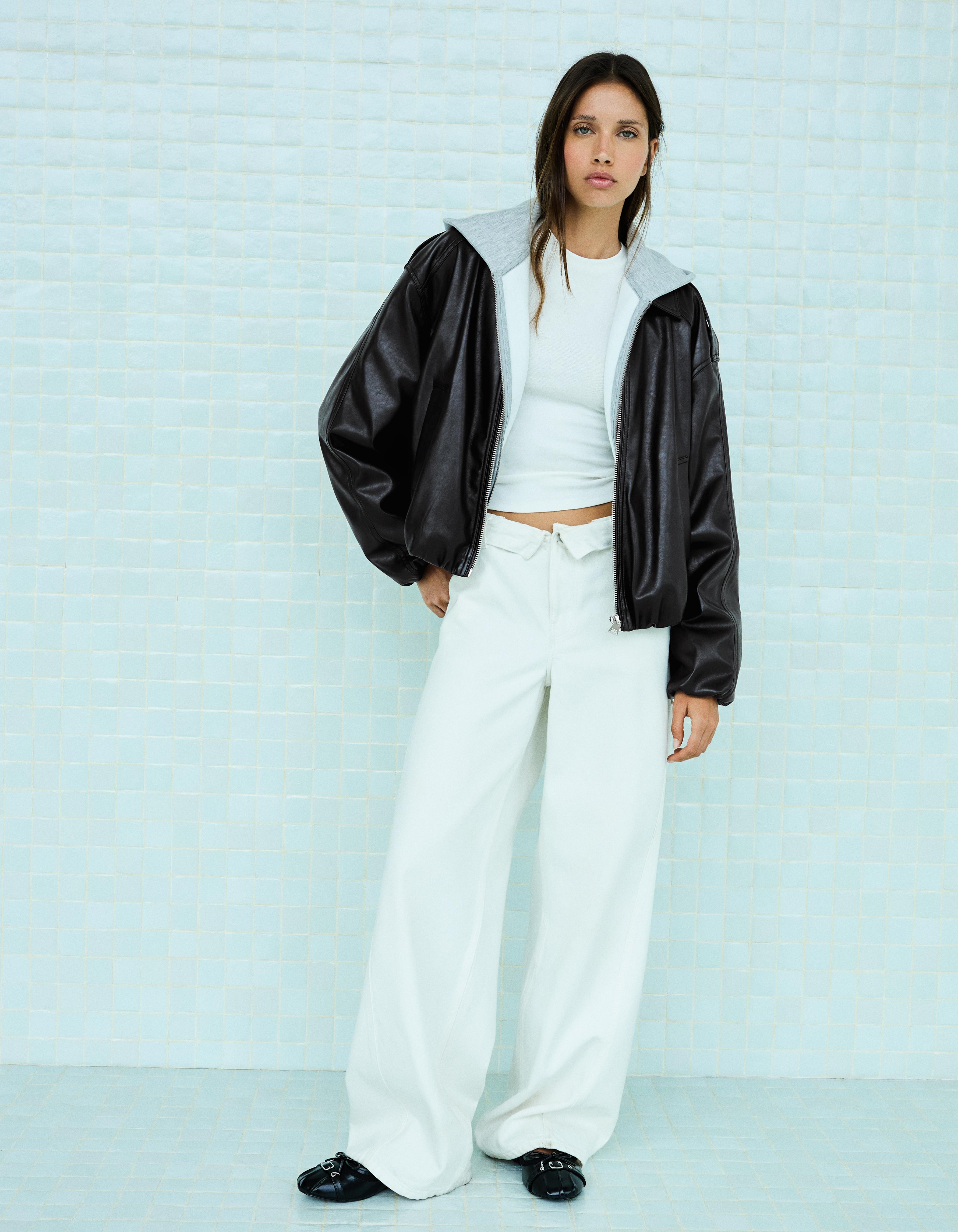 Leather effect puffer jacket — Black