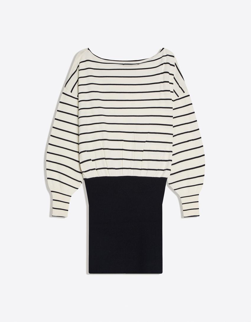 Vestido mini asimétrico rib-Negro