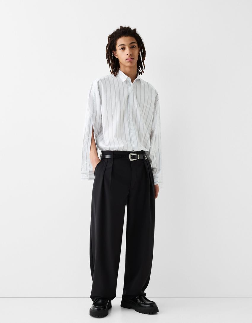 Chemise rayée manches longues-Blanc cassé-3