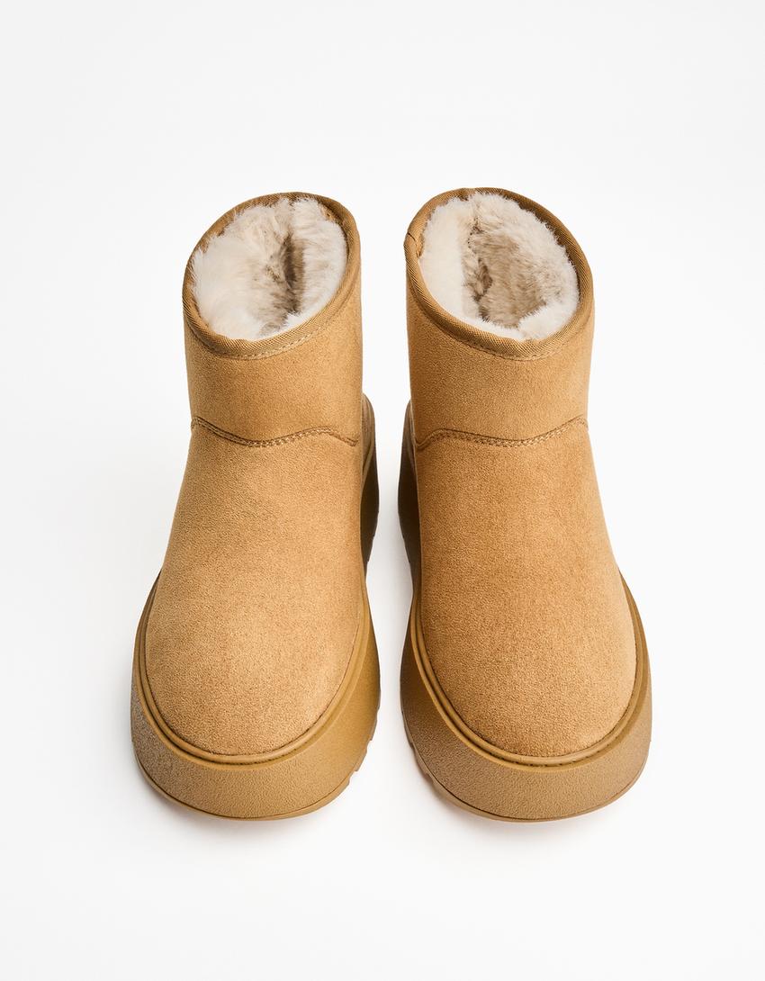 Platform ankle boots with faux fur lining-CAMEL-3
