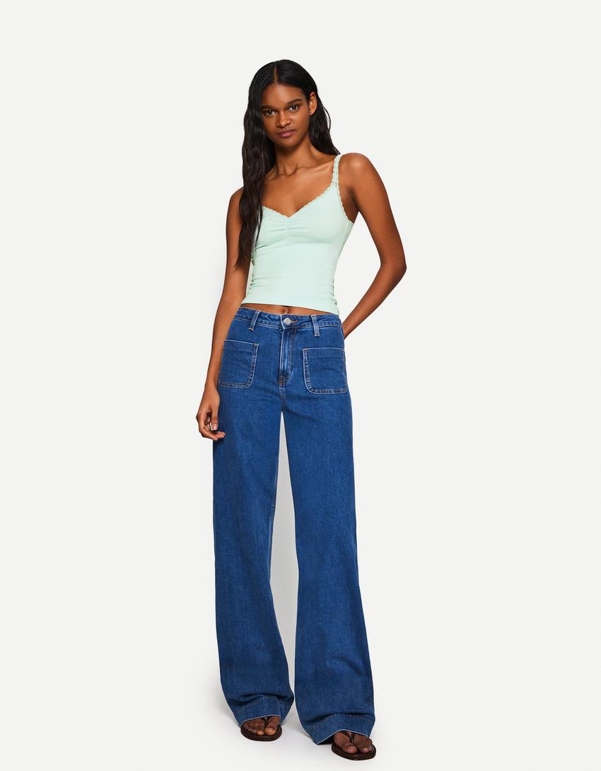 Lace trim top with straps