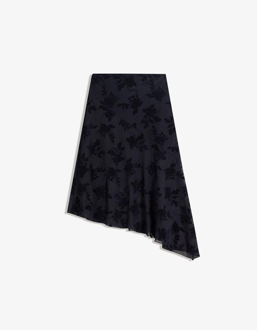 Printed midi skirt-Navy