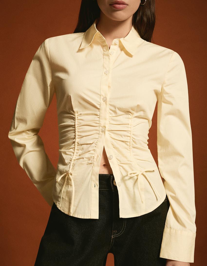 Camisa popelina com franzido-Amarelo