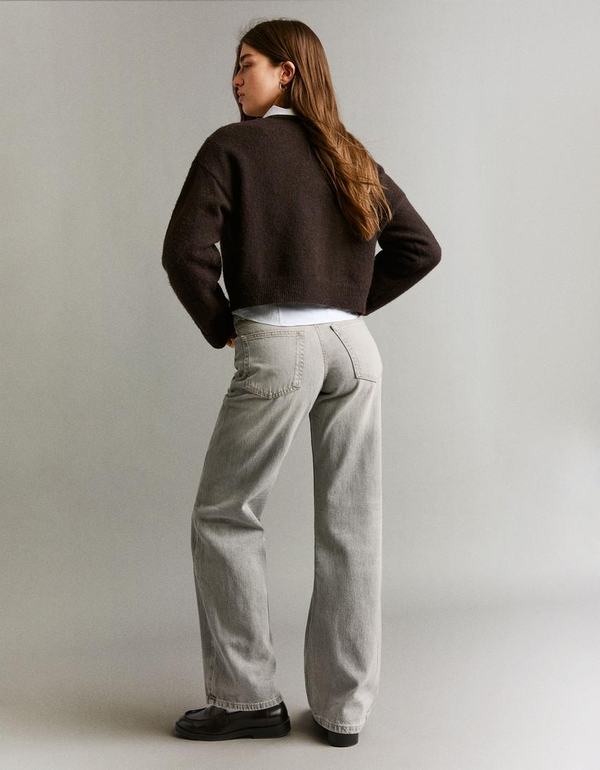 Jeans baggy fit cintura média-Cinza