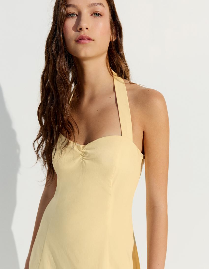 Halterneck midi dress-Yellow