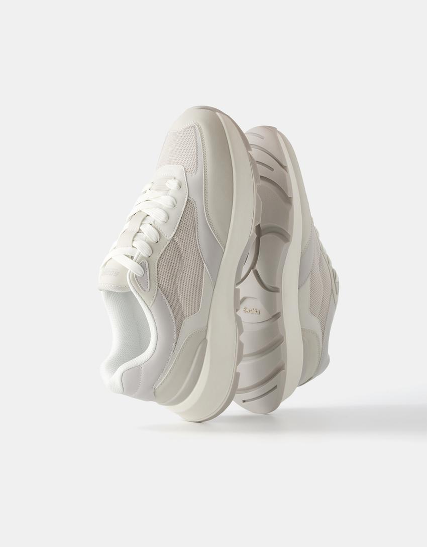 حذاء رياضي للرجال من نسيج شبكي بلون متباين-أبيض-3
