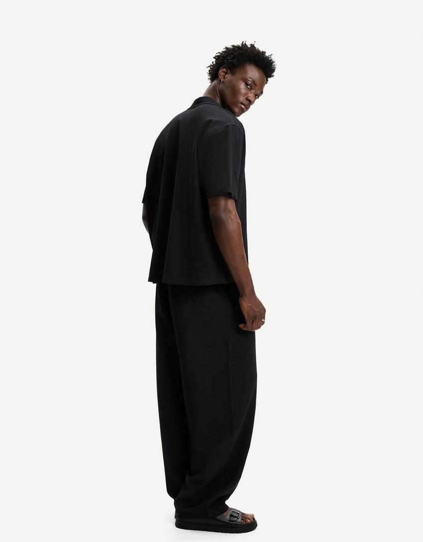 Camisa manga corta plisada-Negro-1