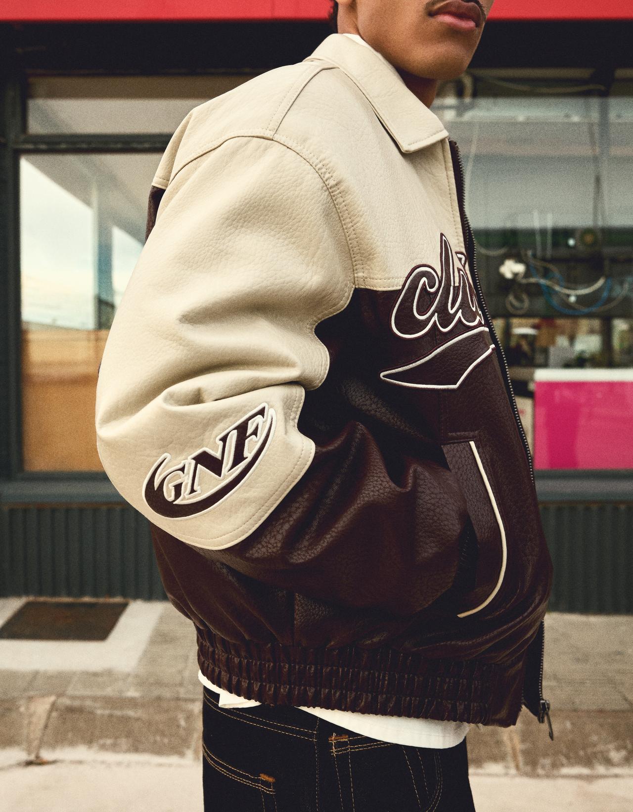 Colour block leather effect jacket — Burgundy