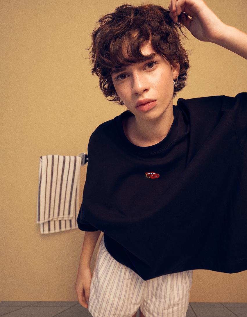 Camiseta manga corta boxy heavy cotton-Negro