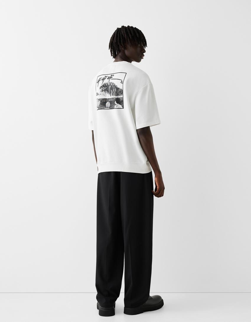 تيشرت ناعم بأكمام قصيرة وتطريز Junji Ito Collection-أبيض-1