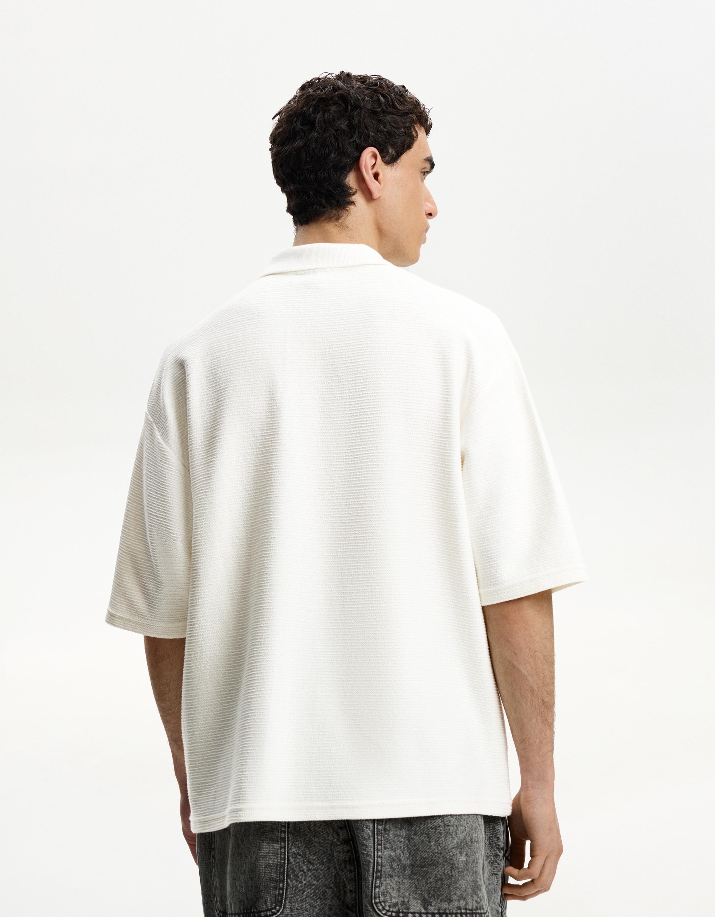 Oversize short sleeve cropped polo shirt with embroidery - T