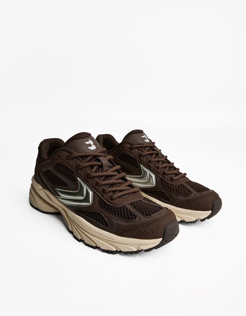 Buty sportowe z łączonych materiałów-Brązowy-3