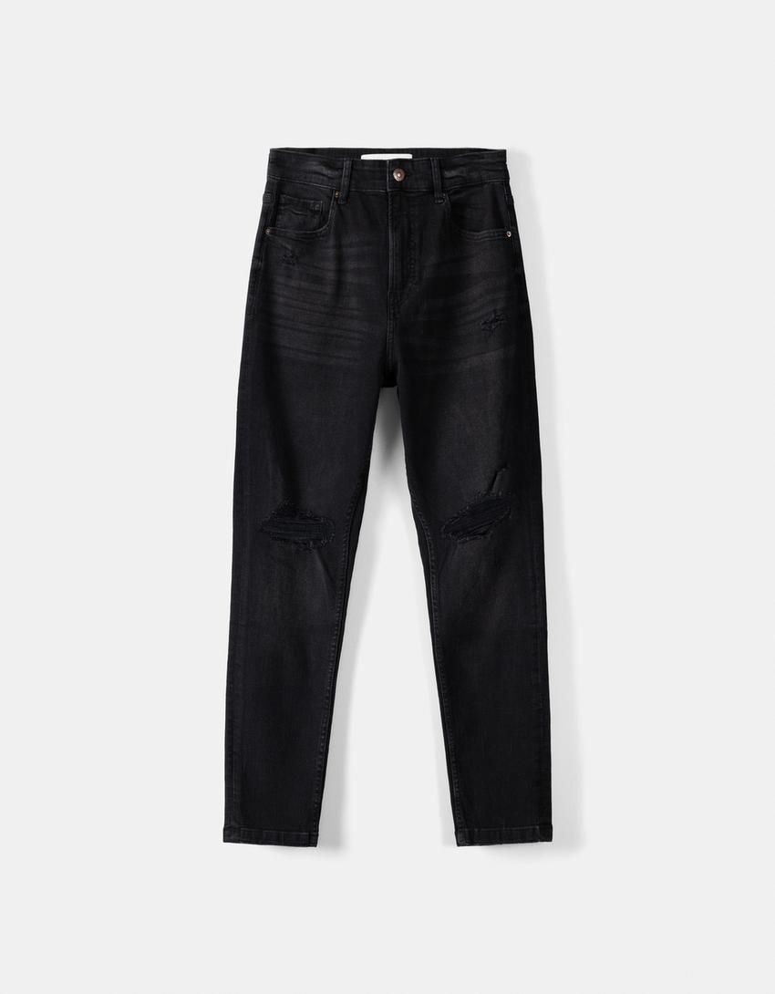 Jeans carrot fit rasgões-Preto-4