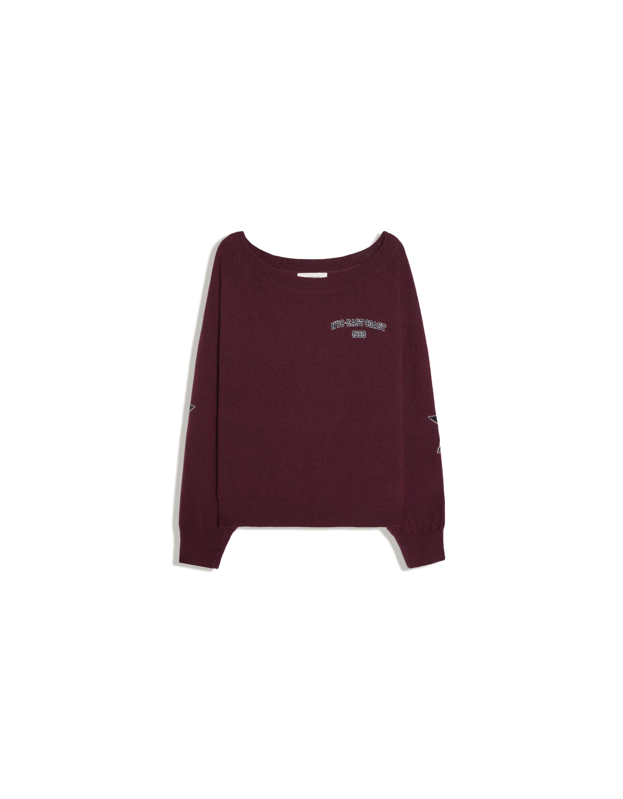 Graphic boat neck jumper — Burgundy