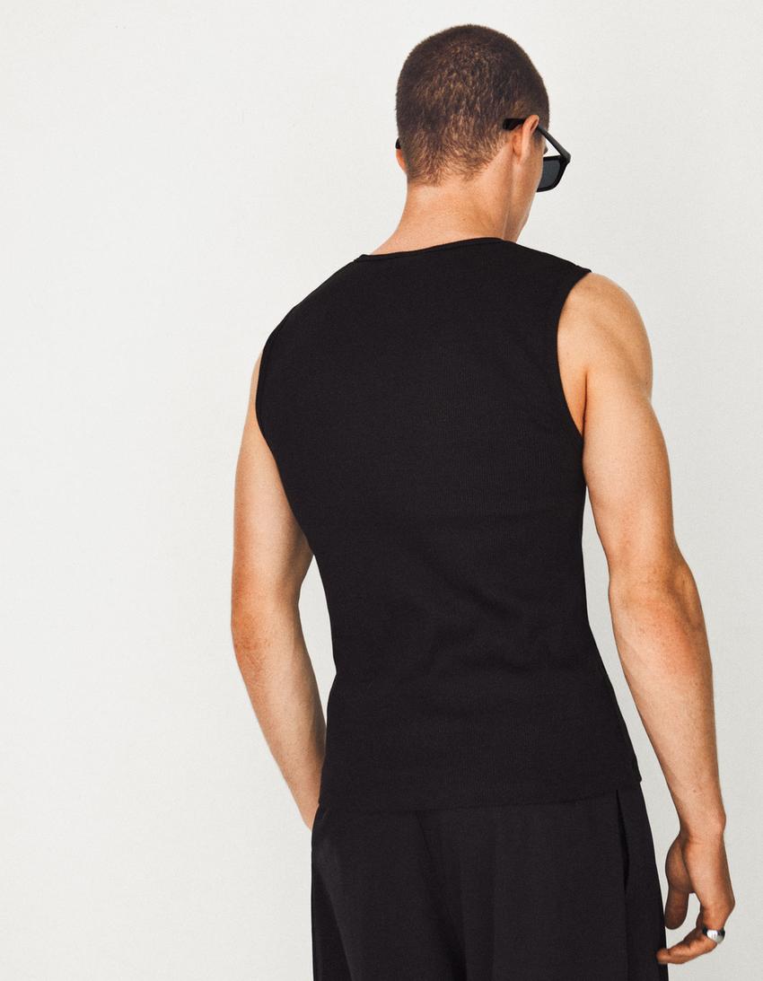 Worker slim fit henley T-shirt-Black