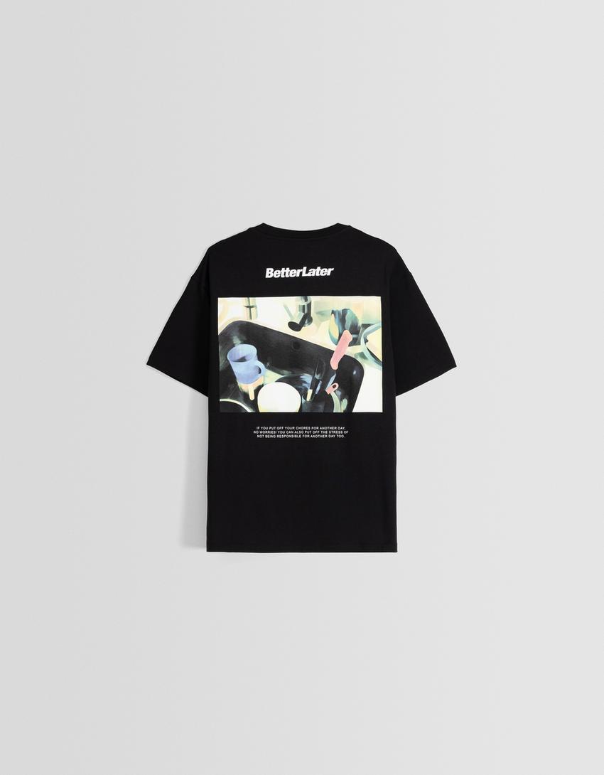 T-shirt manga curta boxy fit estampado-Preto-5