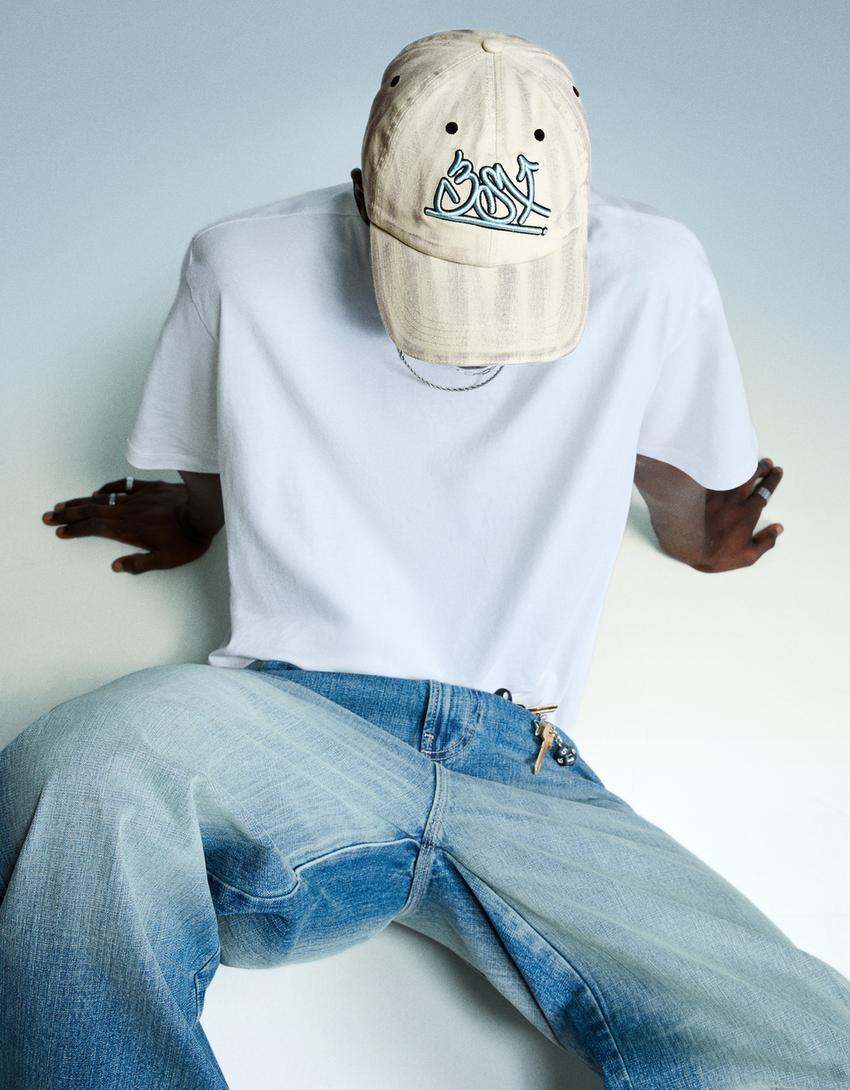 Faded cap with embroidery-Stone-0